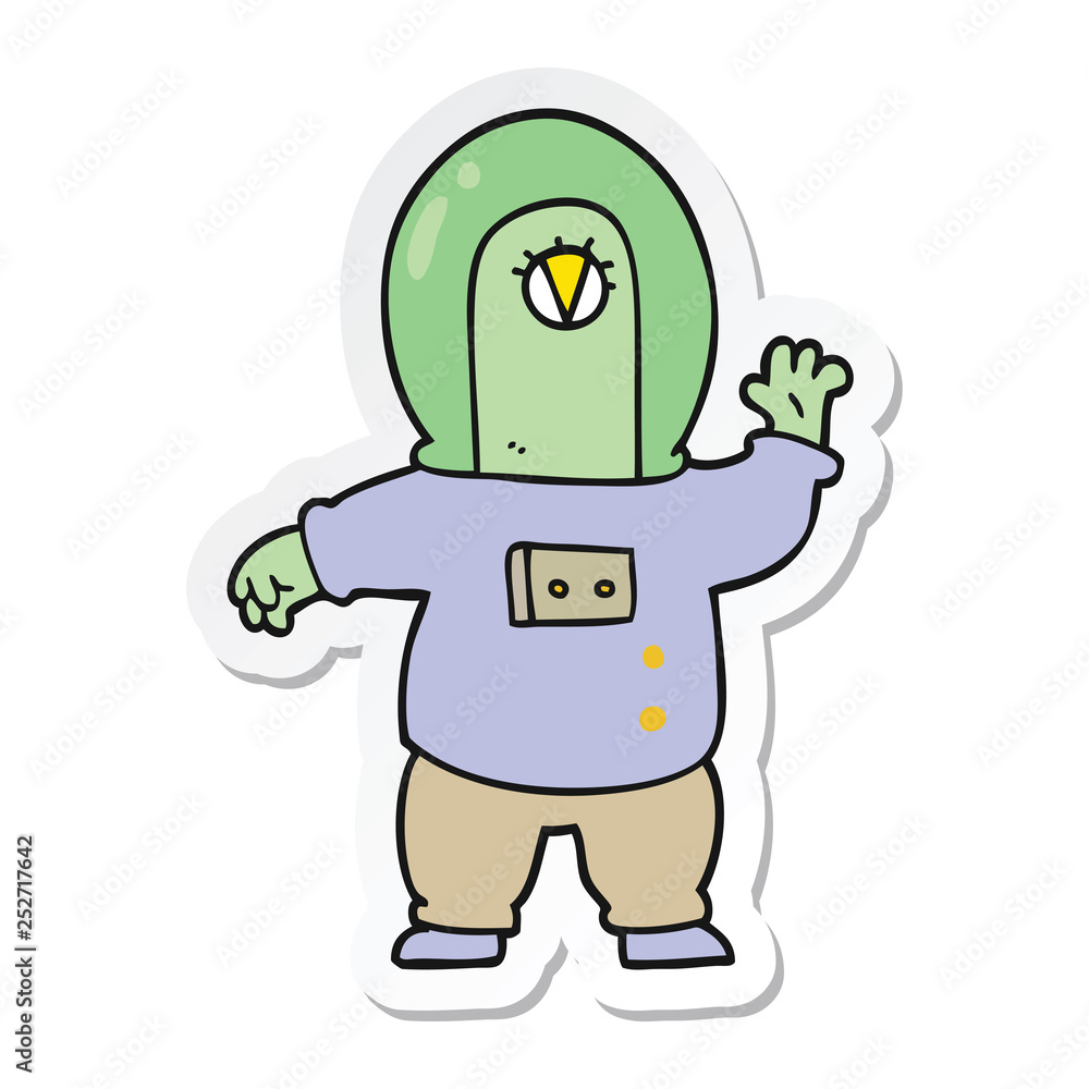 sticker of a cartoon space alien sticker of a cartoon space alien