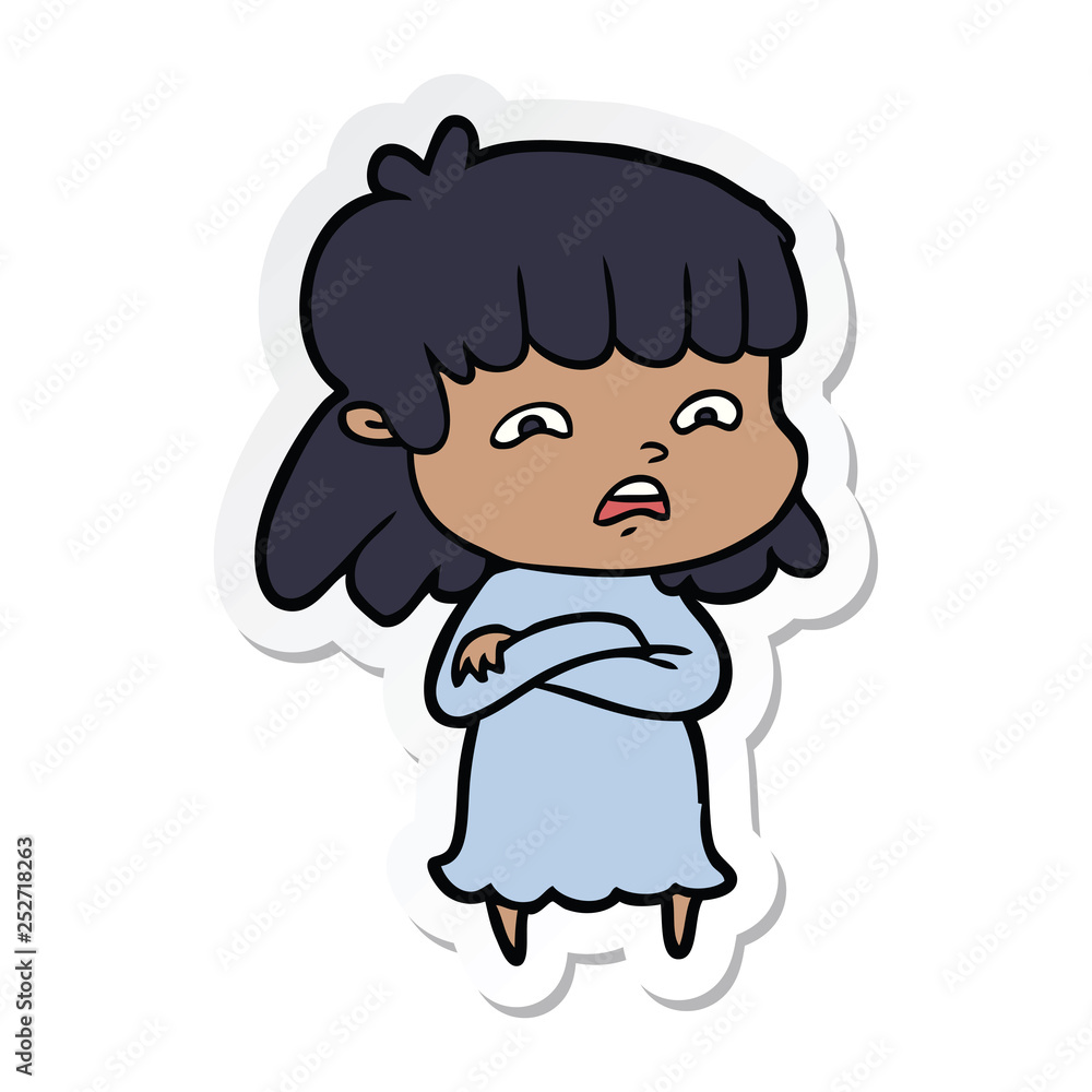 sticker of a cartoon worried woman sticker of a cartoon worried woman