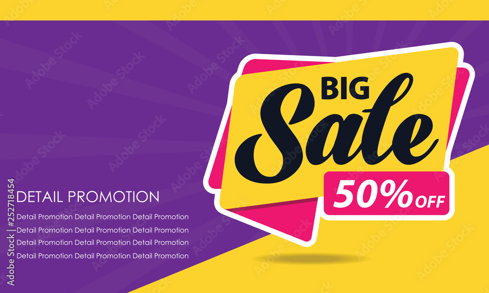 Big Sale Banner Template. Discount Up to 50%. Vector Template Poster Sale Promotion.