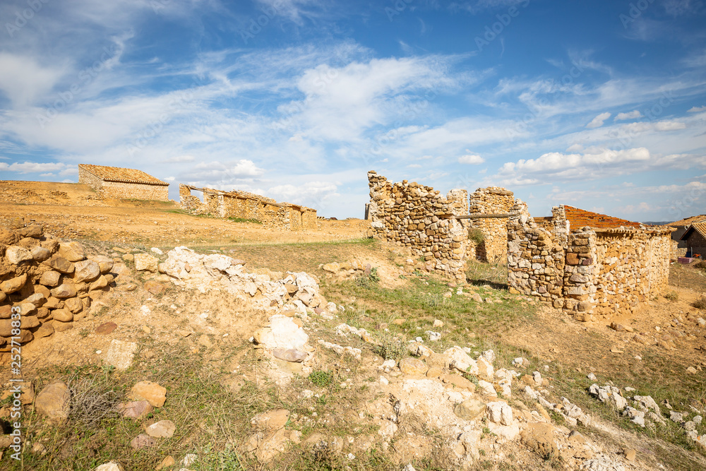 ruins of old houses in Villanueva del Rebollar de la Sierra, province of Teruel, Aragon, Spain