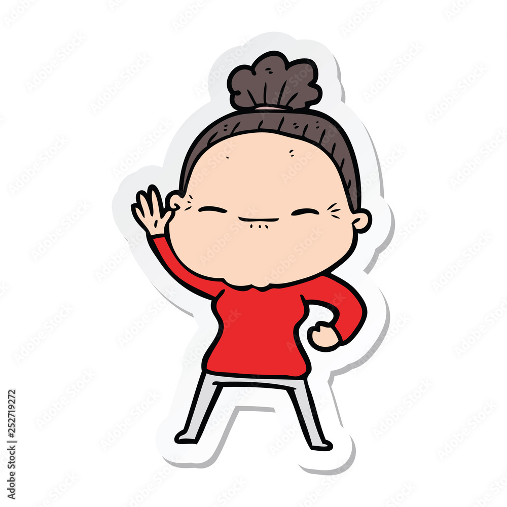 sticker of a cartoon peaceful old woman