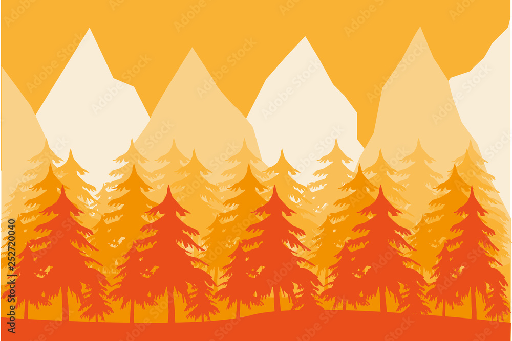 Bosques de pinos con montañas naranjas. Bosques de pinos con montañas naranjas.