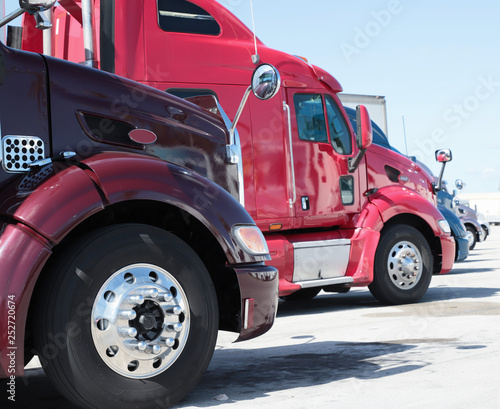 Colorful large trailer truck in the parking