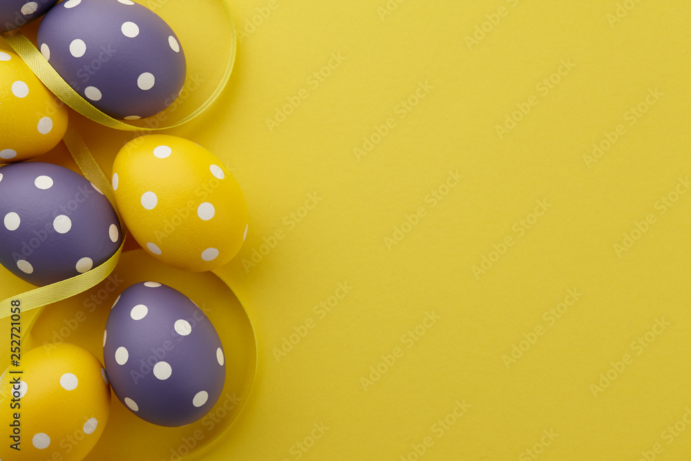 Purple and yellow dotted Easter eggs Purple and yellow dotted Easter eggs