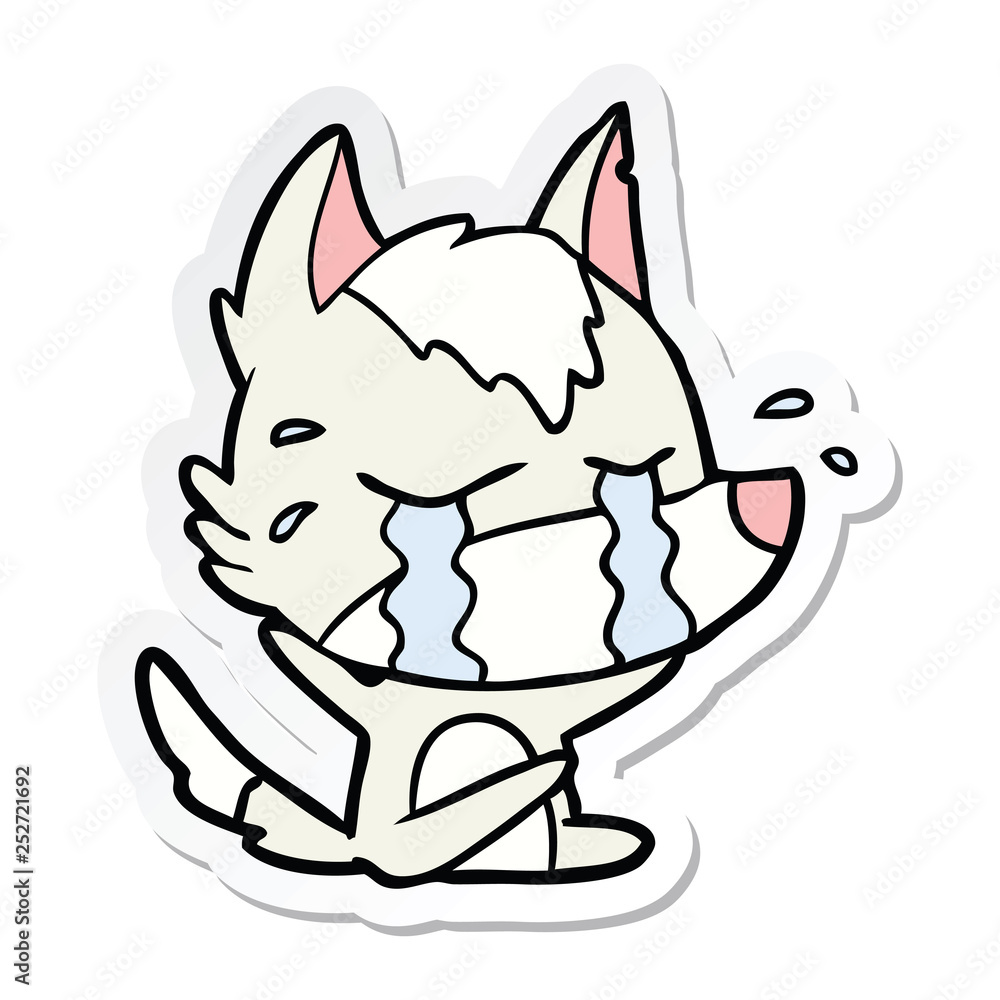 sticker of a cartoon crying wolf sticker of a cartoon crying wolf
