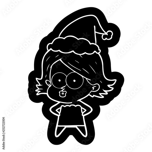 cartoon icon of a girl pouting wearing santa hat