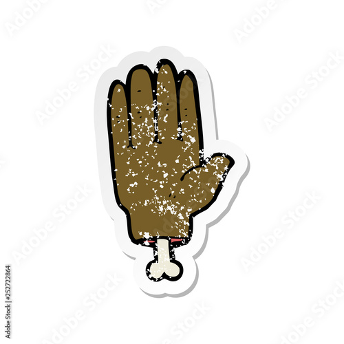 retro distressed sticker of a cartoon severed hand