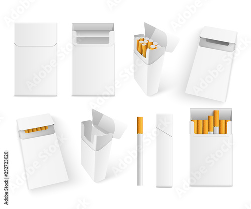 Set of Blank Pack Package Box of Cigarettes.3D Vector Realistic Mock Up. Vector illustration