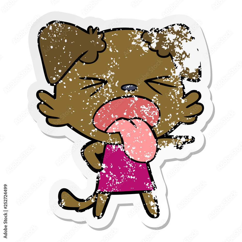 Obraz premium distressed sticker of a cartoon disgusted dog