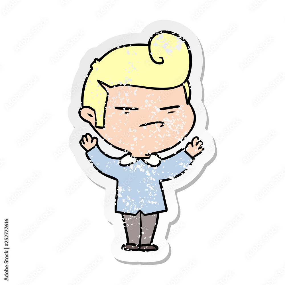 distressed sticker of a cartoon cool guy with fashion hair cut