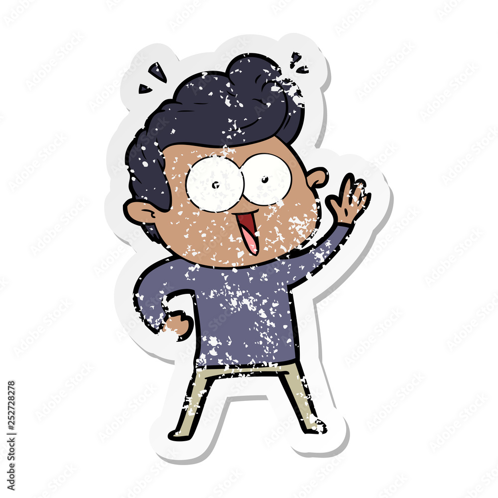 distressed sticker of a cartoon staring man distressed sticker of a cartoon staring man