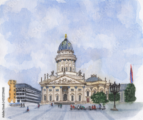 Canvas Print Watercolor painting - Deutscher Dom Gendarmenmarkt 040319