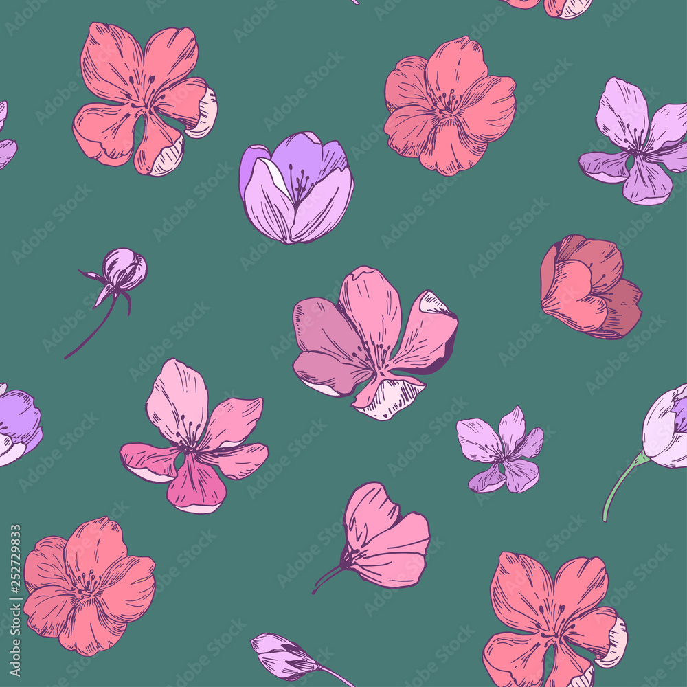 Floral seamless pattern with apple blossoms. Vector Floral seamless pattern with apple blossoms. Vector