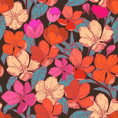 Fotobehang Rood patronen Appelbloesem patroon lente bloemen  © aksol