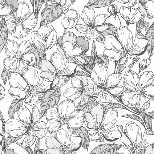 Floral seamless pattern with apple blossoms. Vector © aksol