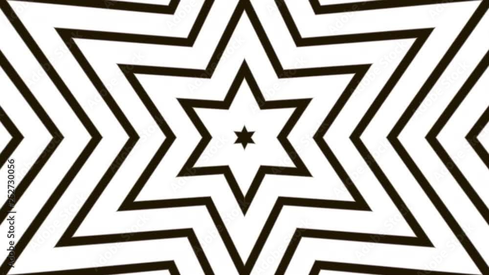 Abstract flowing striped tunnel optical illusion. Black and white stars motion pattern. Seamless loop background Abstract flowing striped tunnel optical illusion. Black and white stars motion pattern. Seamless loop background