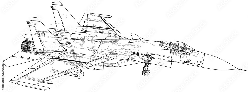 Military plane. Fighter jet vector illustration. Created illustration of 3d.
