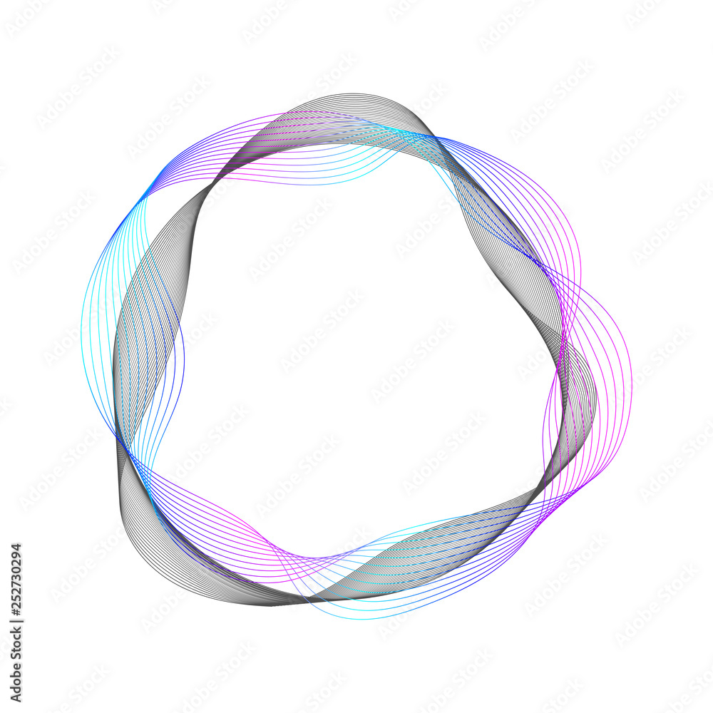 Wave of many colored lines circle frame. Creative line art. Design elements created using the Blend Tool. Wave of many colored lines circle frame. Creative line art. Design elements created using the Blend Tool.