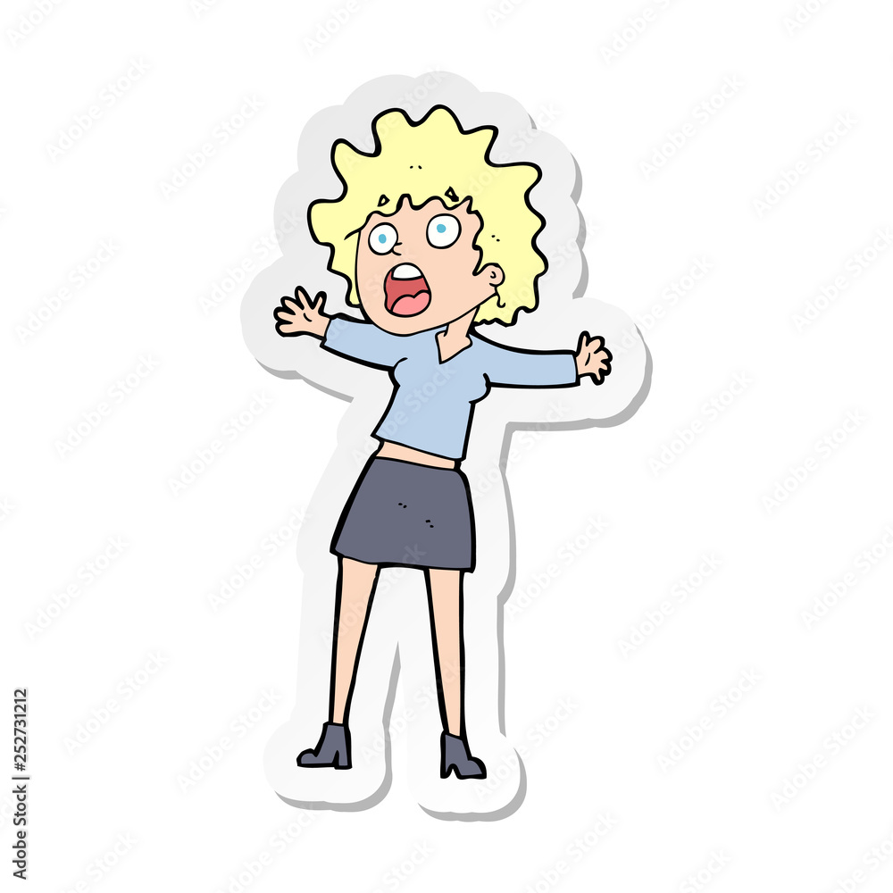 sticker of a cartoon frightened woman sticker of a cartoon frightened woman
