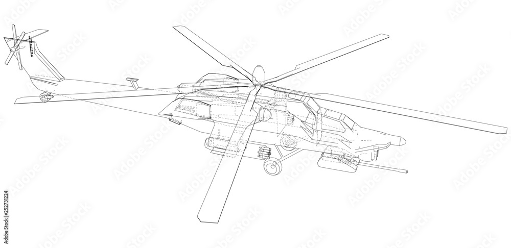 Helicopter in outline style. Created wireframe illustration of 3d Helicopter in outline style. Created wireframe illustration of 3d