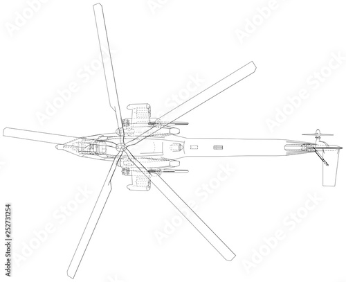 Blueprint of helicopter. Vector wireframe concept. Blue purple. Created illustration of 3d