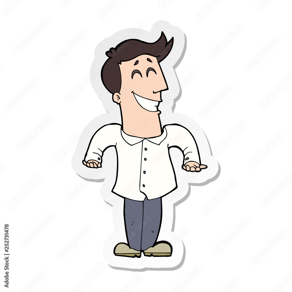 sticker of a cartoon man shrugging shoulders sticker of a cartoon man shrugging shoulders