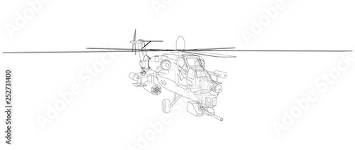 Fototapeta Naklejka Na Ścianę i Meble -  Drawing of helicopter, Vector wireframe concept. Created illustration of 3d. The layers of visible and invisible lines are separated