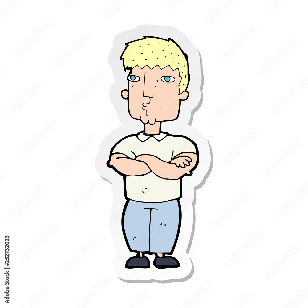 sticker of a cartoon man with crossed arms sticker of a cartoon man with crossed arms