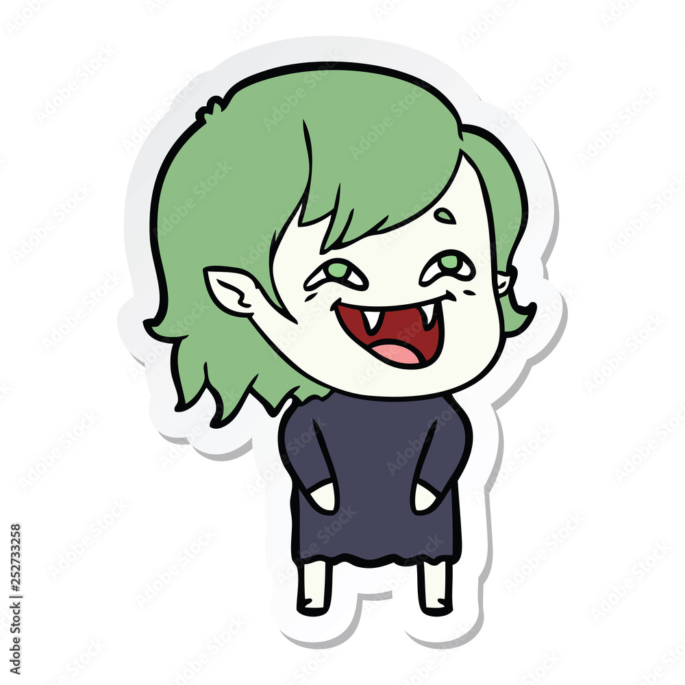 sticker of a cartoon laughing vampire girl sticker of a cartoon laughing vampire girl