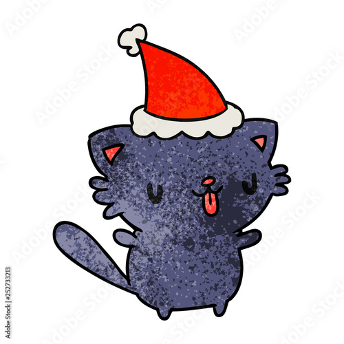 christmas textured cartoon of kawaii cat