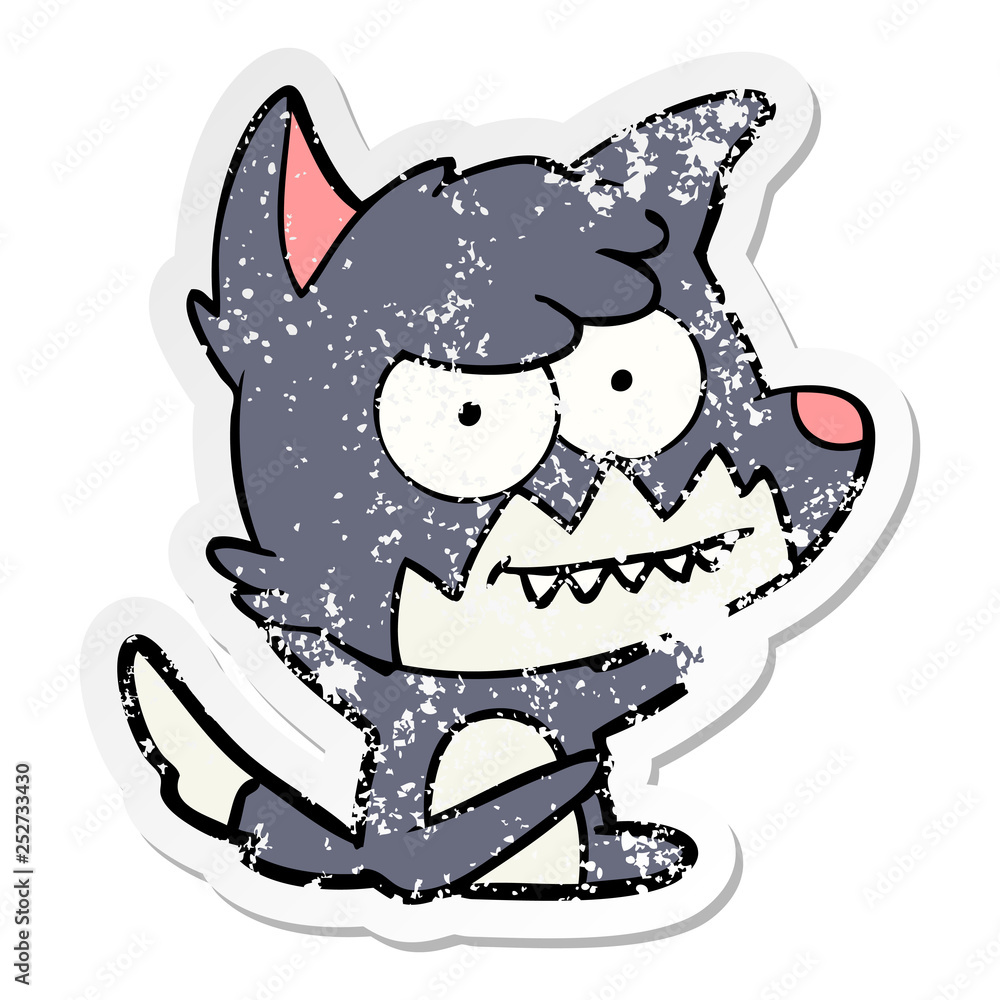 Fototapeta premium distressed sticker of a cartoon grinning fox