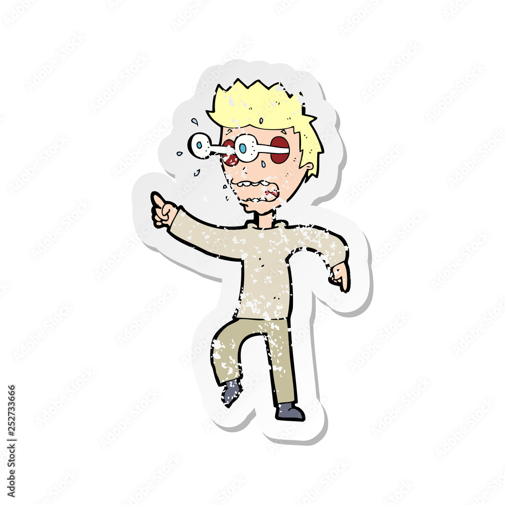 retro distressed sticker of a cartoon man with popping out eyes retro distressed sticker of a cartoon man with popping out eyes