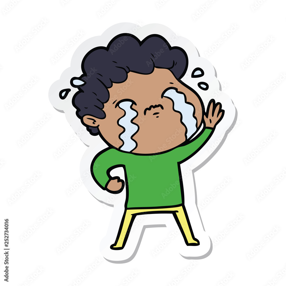 sticker of a cartoon man crying