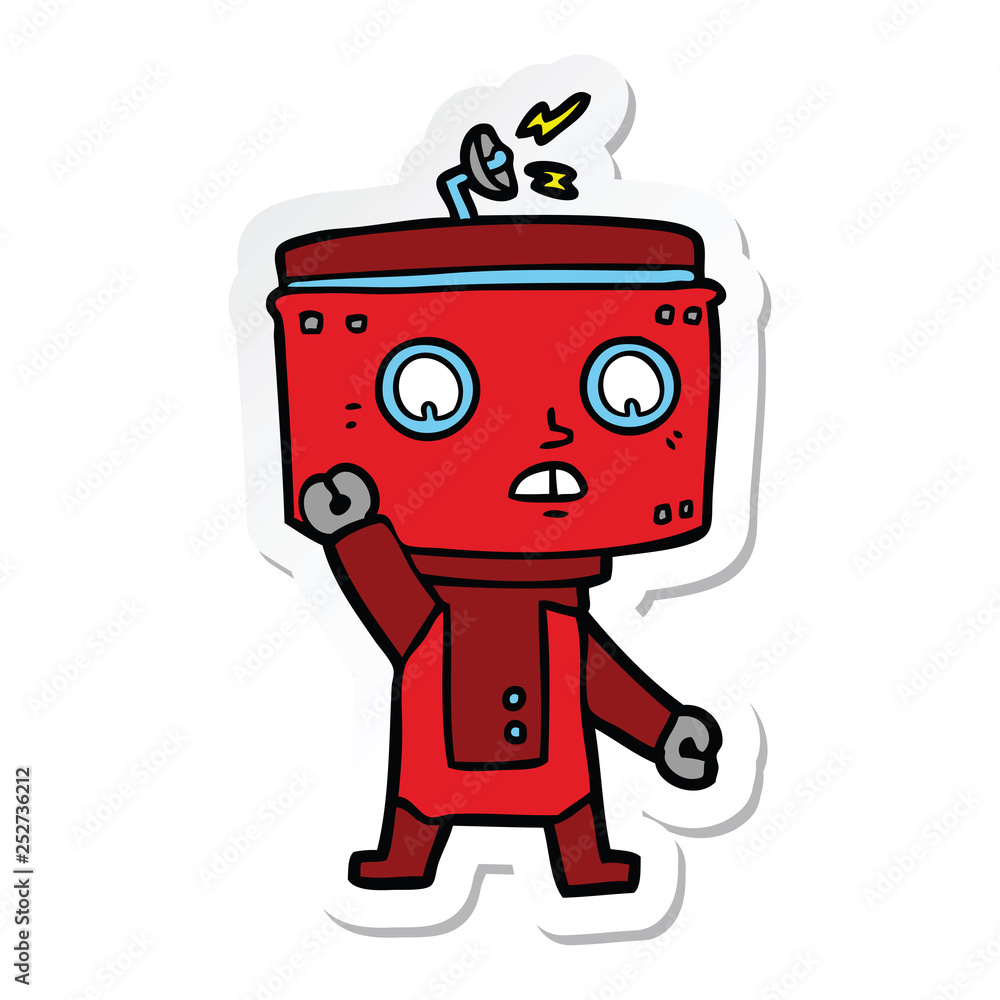 sticker of a cartoon robot waving