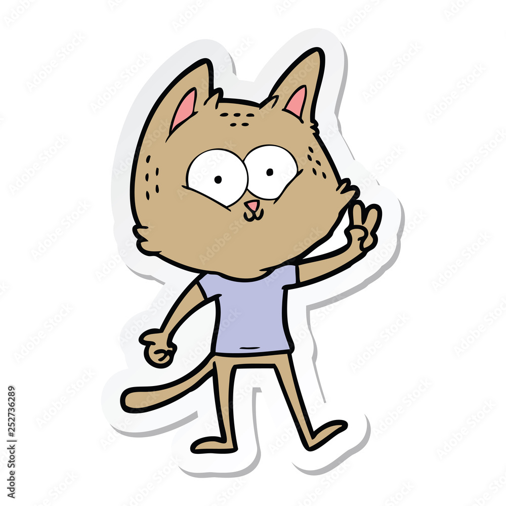 sticker of a cartoon cat giving peace sign sticker of a cartoon cat giving peace sign