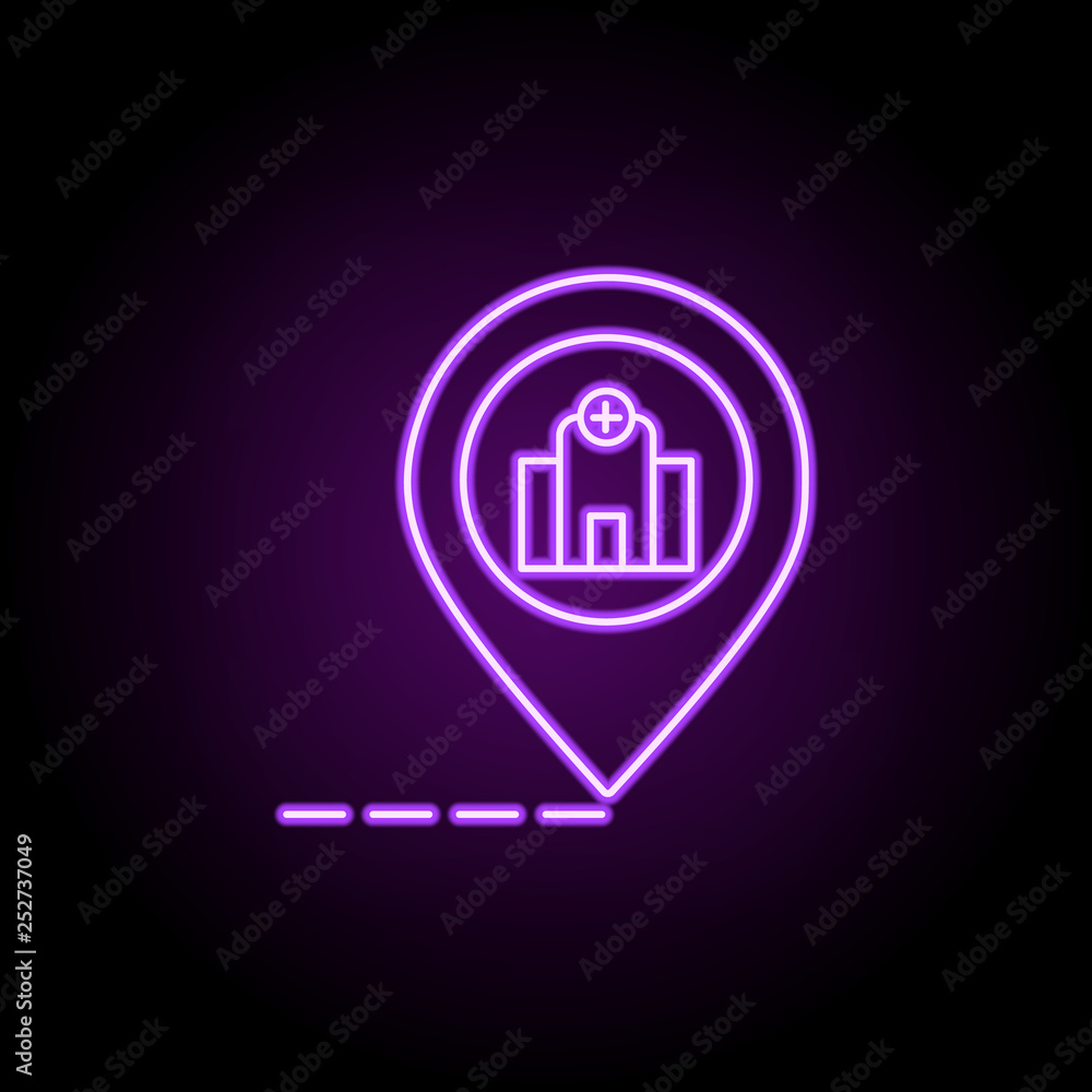 hospital location pin line icon. Elements of Medicine in neon style icons. Simple icon for websites, web design, mobile app, info graphics hospital location pin line icon. Elements of Medicine in neon style icons. Simple icon for websites, web design, mobile app, info graphics