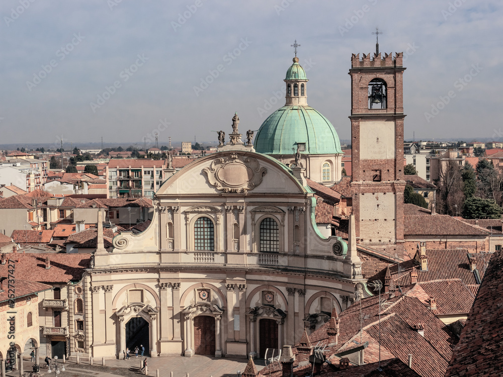 the Baroque facade of the Vigevano Cathedral, Italy