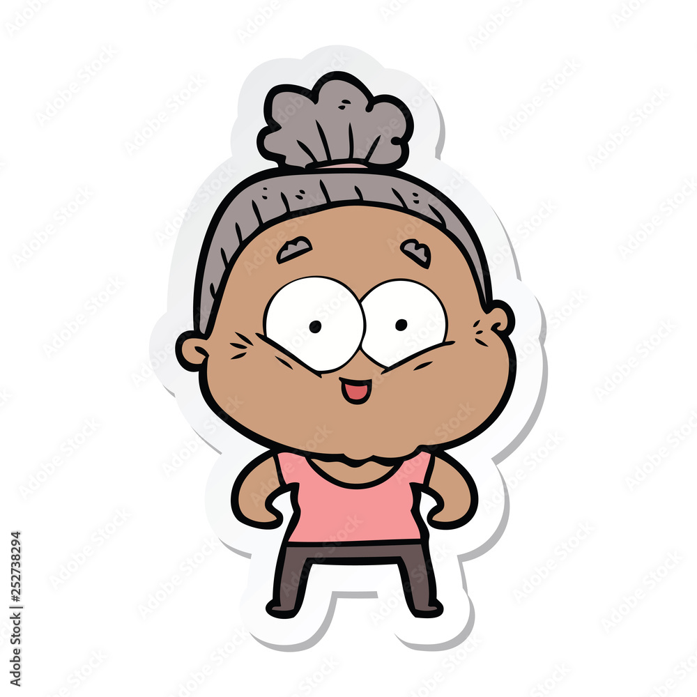 sticker of a cartoon happy old woman