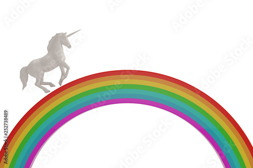 Fototapeta Naklejka Na Ścianę i Meble -  Unicorn with rainbow isolated on white background 3D illustration.