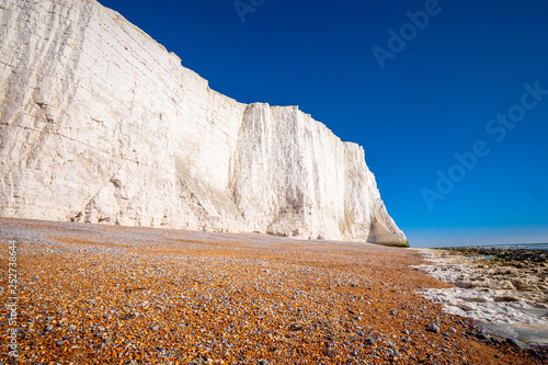 Famous Seven Sisters White Cliffs at the coast of Sussex England