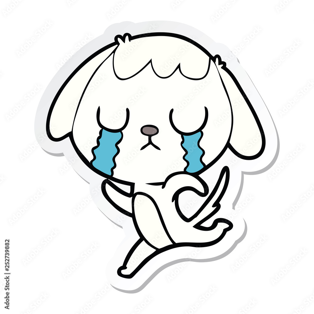 sticker of a cute cartoon dog crying sticker of a cute cartoon dog crying