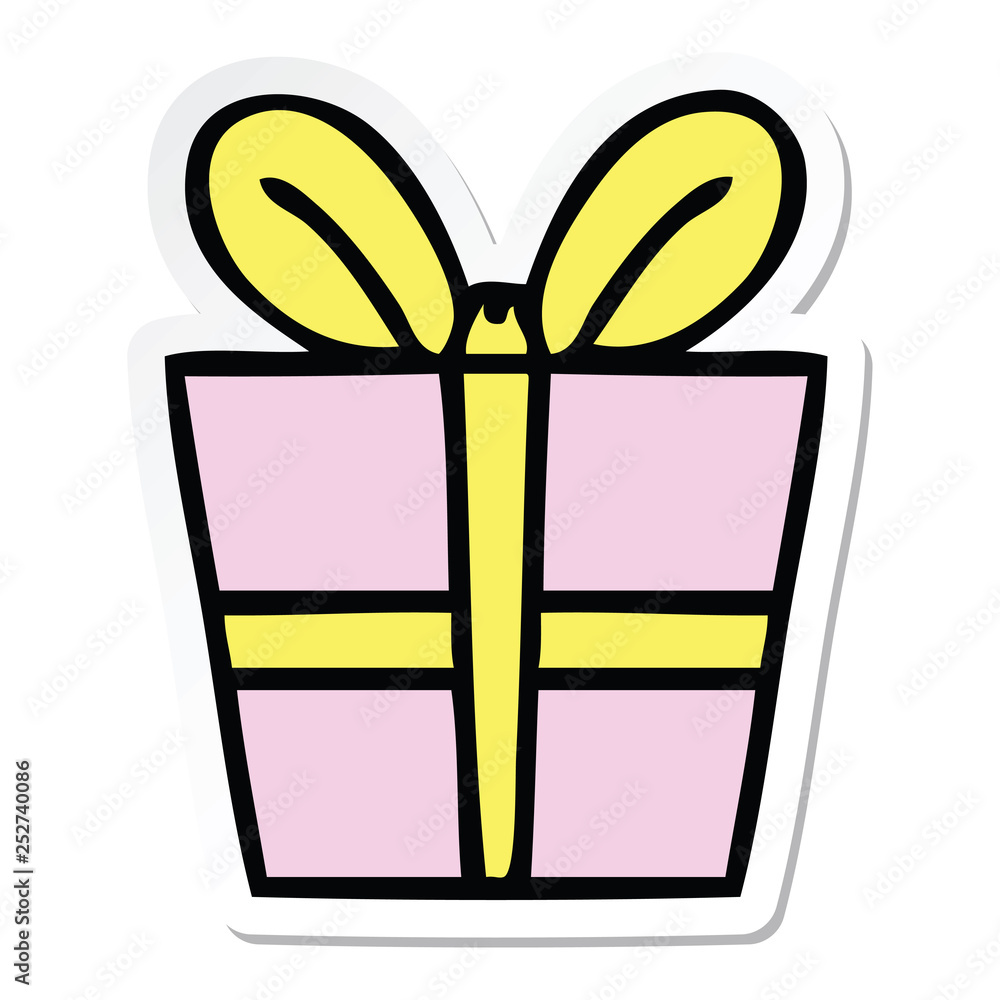 sticker of a quirky hand drawn cartoon present sticker of a quirky hand drawn cartoon present