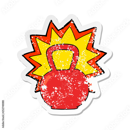 retro distressed sticker of a cartoon kettle bell