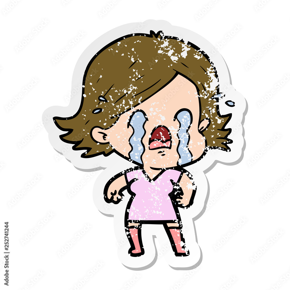 distressed sticker of a cartoon woman crying distressed sticker of a cartoon woman crying