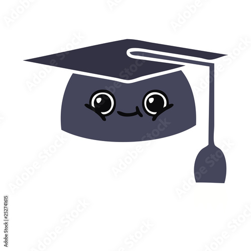flat color retro cartoon graduation hat