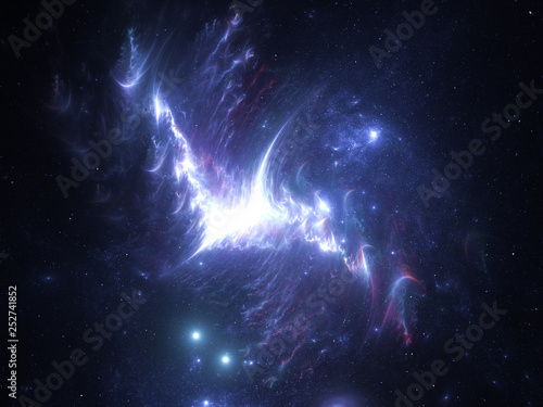 Fototapeta Naklejka Na Ścianę i Meble -  Nebula and galaxies in infinite space - starfield, stars and space dust scattered throughout a vast universe. Swirling black hole, burst of light from birth of stars, illustration, cosmic artwork.