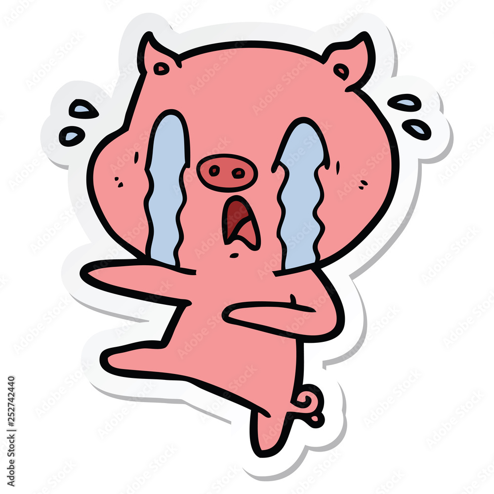 sticker of a crying pig cartoon sticker of a crying pig cartoon