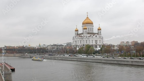view on Cathedral of Christ the Saviour and river in Moscow, Russia