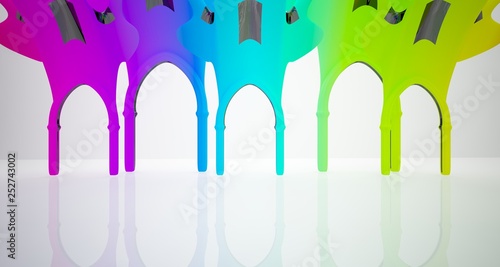 Abstract white and colored gradient gothic interior. 3D illustration and rendering.