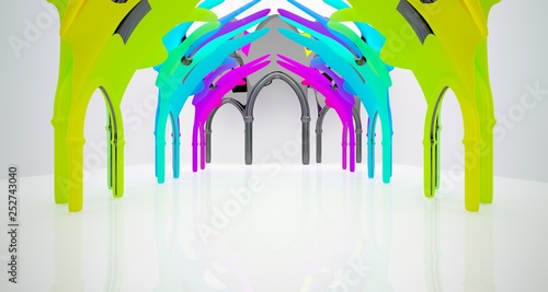 Abstract white and colored gradient gothic interior. 3D illustration and rendering.